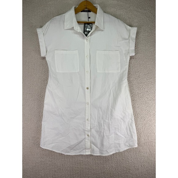 Zilcremo Dresses & Skirts - Zilcremo NWT Shirt Dress White Cotton Blend Button Down Short Slv Pockets Size M